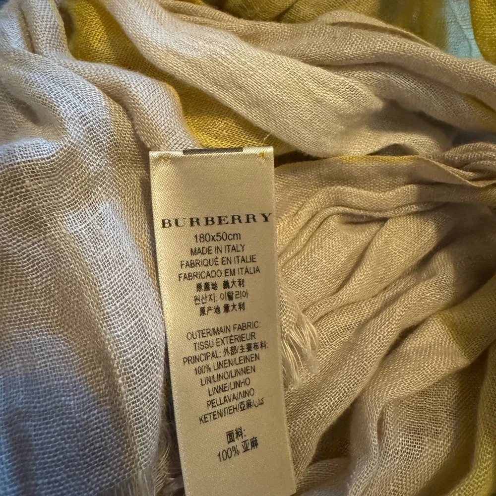 💯 % AUTHENTIC Burberry Linen Scarf in Beige and Yellow hues - Picture 3 of 4